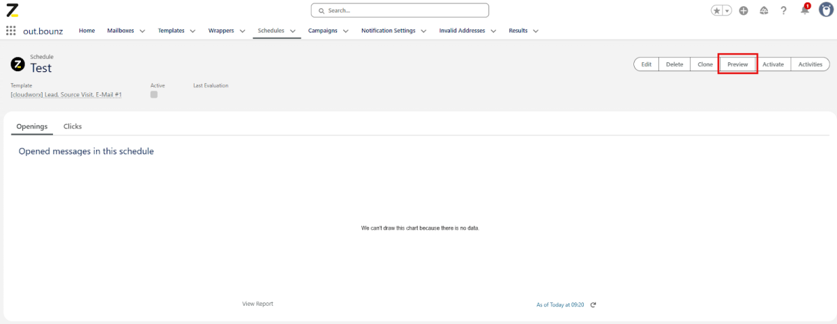Screenshot: Ansicht der Template-Ebene; Preview markiert