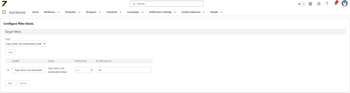 Screenshot: Filter konfigurieren und Bedingungen erstellen