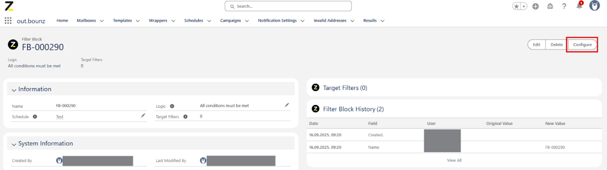 Screenshot: Filter bearbeiten