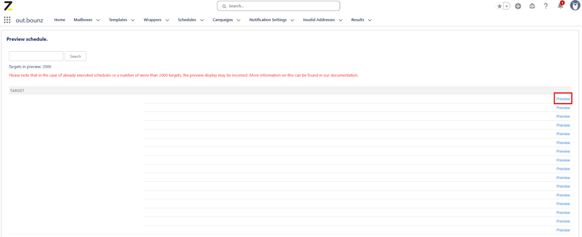 Screenshot: Privew Schedule Ansicht